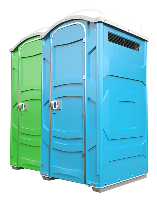 Row of clean Loo Crew porta potty rentals ready for delivery in Daytona Beach, Florida